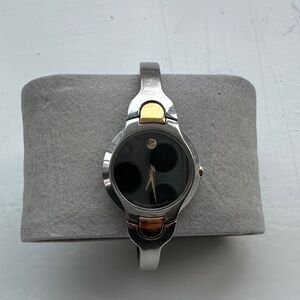 Movado Swiss watch - Two-Tone silver and gold with Black Dial gold hands